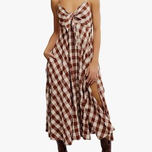 Brown Checkered Maxi Dress